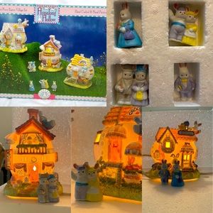 Vintage Hopalong Hollow Light Up 7 Pc Easter Village Set